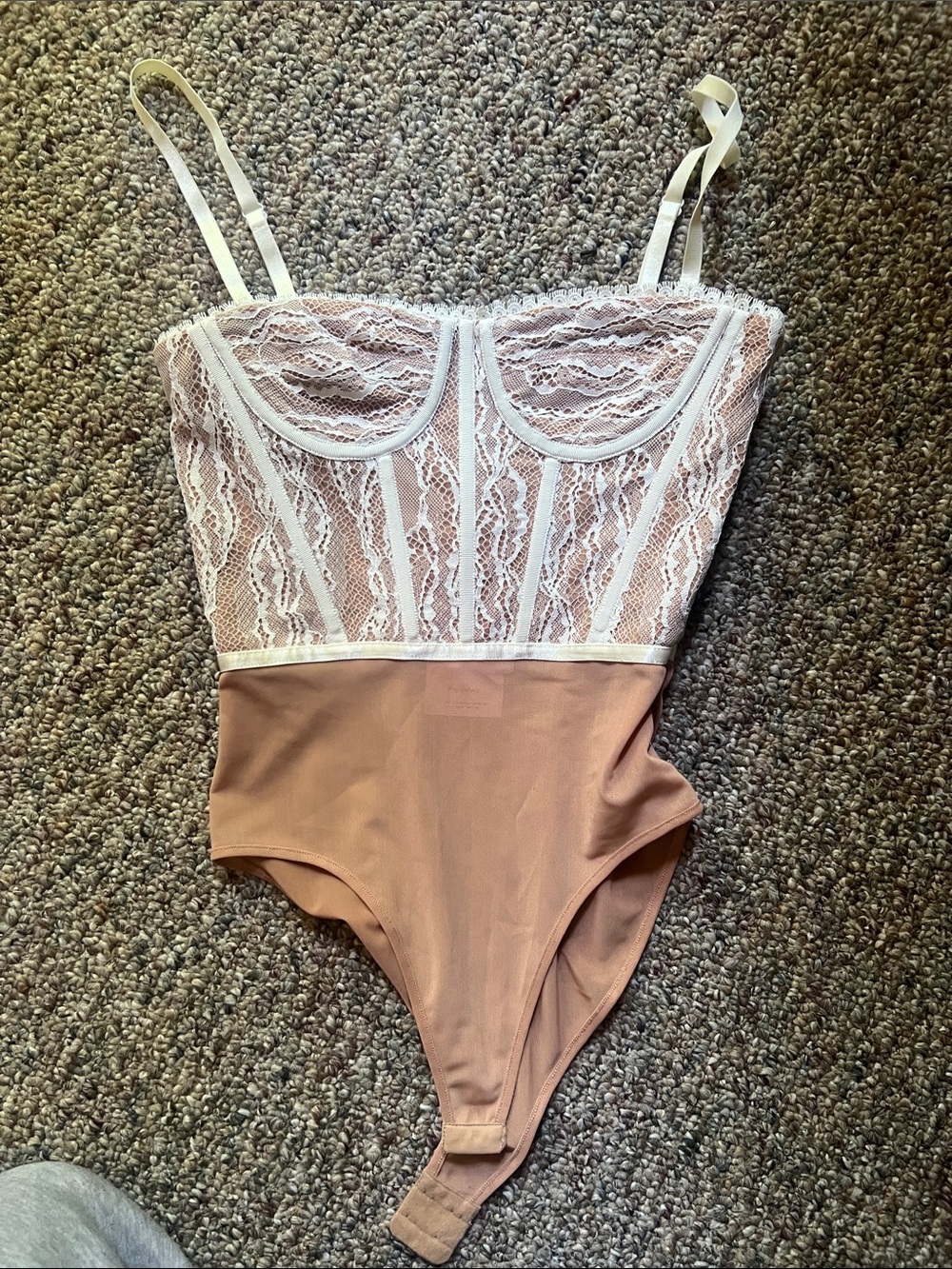 Johnathan Simkhai Lace Bustier Bodysuit in Blush with White Trim